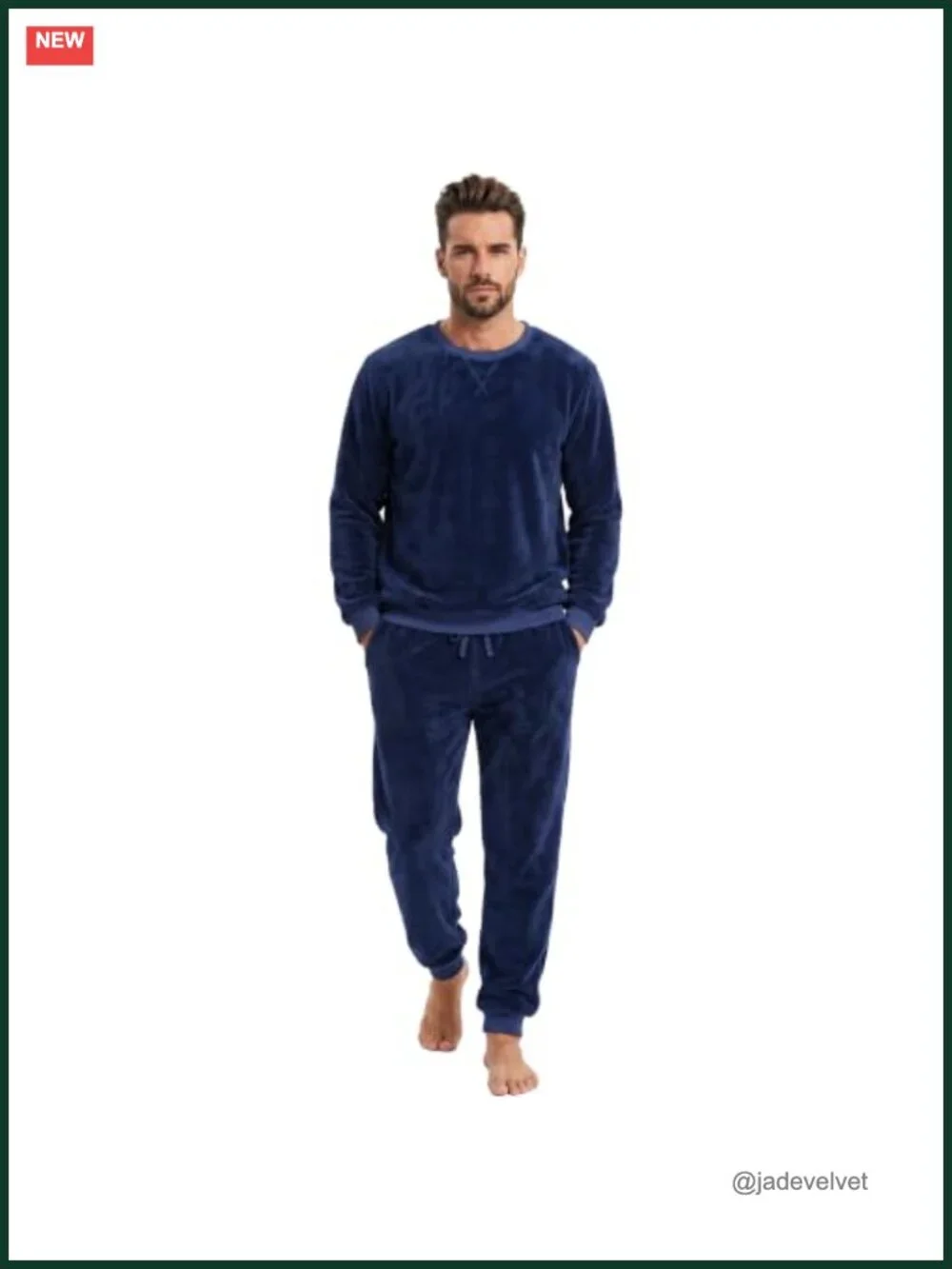 Men's Fleece Pajama Set Soft Plush Long Sleeve Sleepwear Crew Neck Pjs Winter
